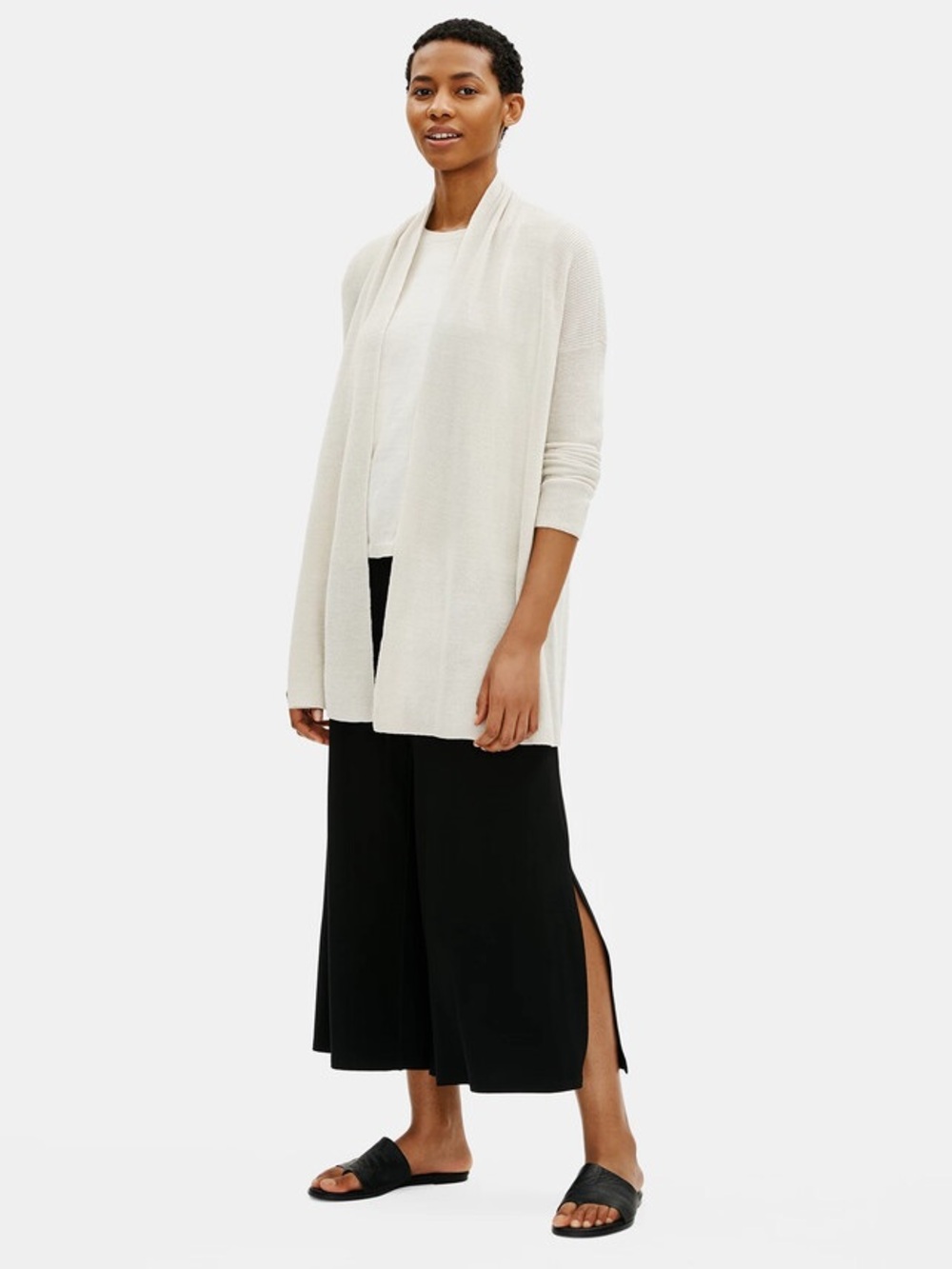 Eileen Fisher Cardigan Organic Linen Cotton Bone Ivory Lagenlook Minimalist S/P